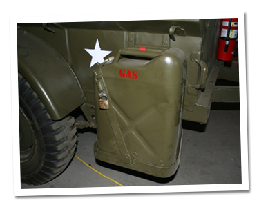 Spare gas can mounted on trailer